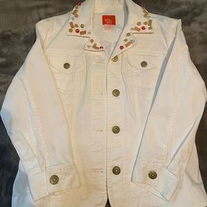 White jean jacket with beading